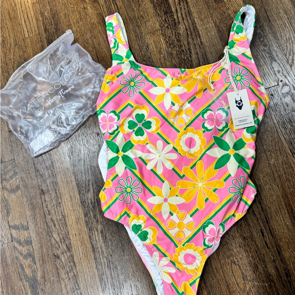 Kenny Flowers Pink, Yellow & Green Floral One-Piece Swimsuit